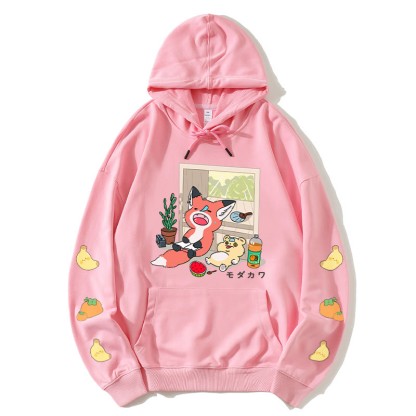 Modakawa Lockerer Kapuzenpullover mit Nickerchen-Tier-Buchstabendruck - Pink - 5XL - image 3
