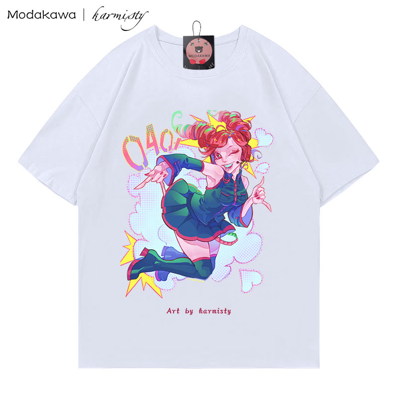 MODAKAWA X karmisty Dopamine Girl Print T-Shirt - White - 5XL - image 2