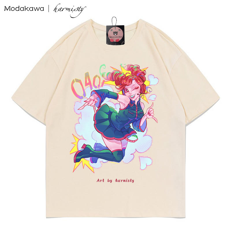 MODAKAWA X karmisty Dopamine Girl Print T-Shirt - Apricot - 5XL - image 1
