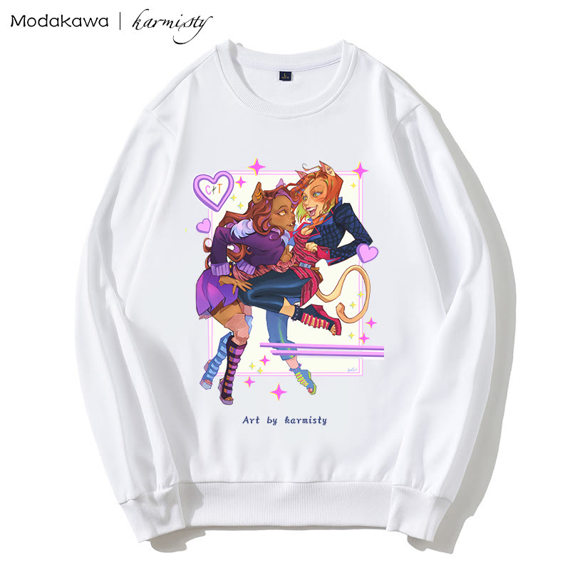 MODAKAWA X karmisty Sweatshirt mit rundem Kragen und Kitten-Girl-Print - White - 5XL - image 2