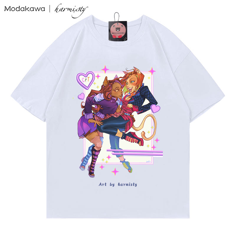 MODAKAWA X karmisty Kitty Girl Print T-Shirt - White - 5XL - image 2