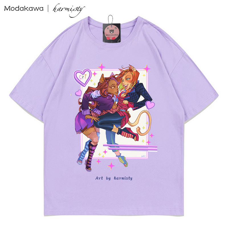 MODAKAWA X karmisty Kitty Girl Print T-Shirt - Purple - 5XL - image 1