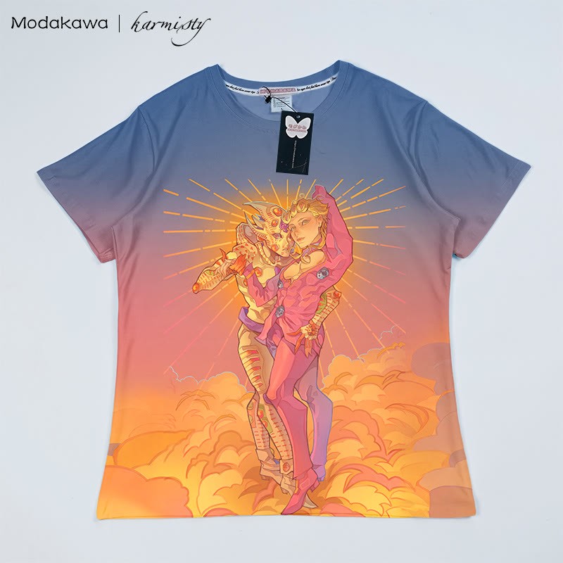 MODAKAWA X karmisty Modakawa T-Shirt mit Farbverlauf und Sonnengott-Buchstabendruck - Blue&Orange - 5XL - image 1