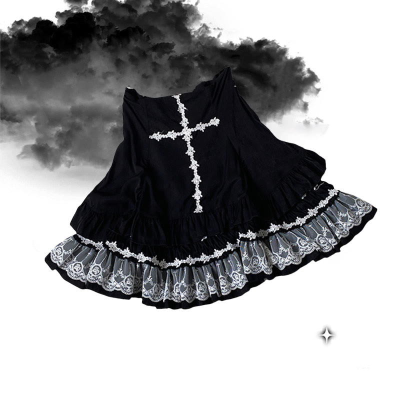 Volantrock mit gekreuzter Spitze - Black - One Size - image 2