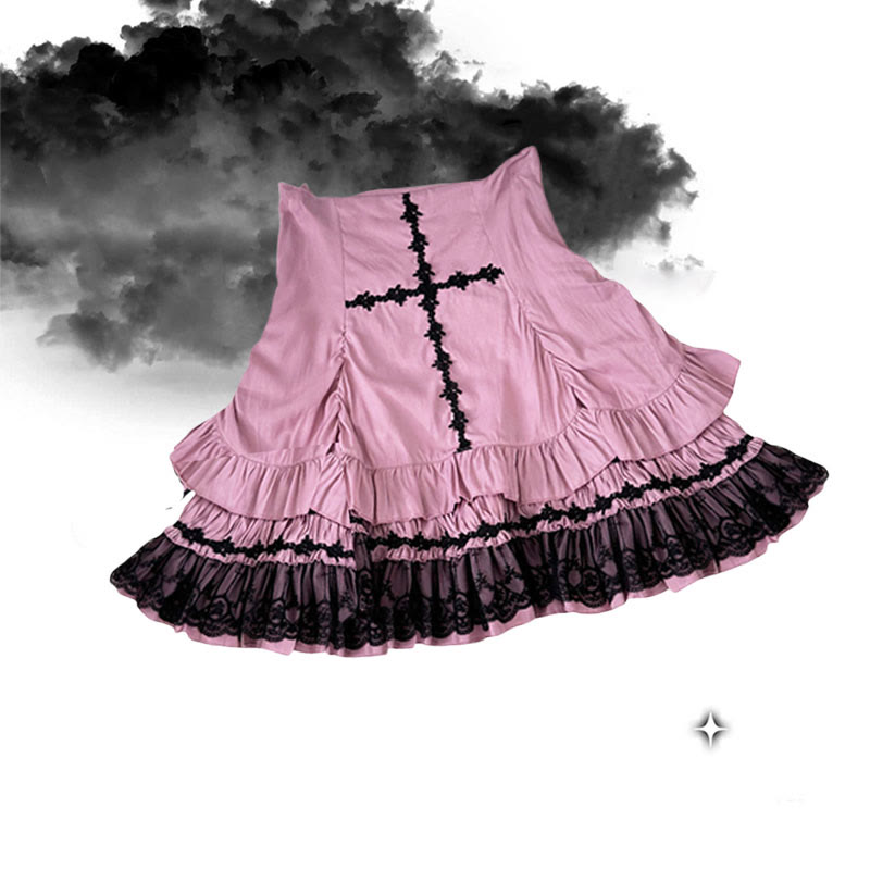 Volantrock mit gekreuzter Spitze - Pink - One Size - image 4