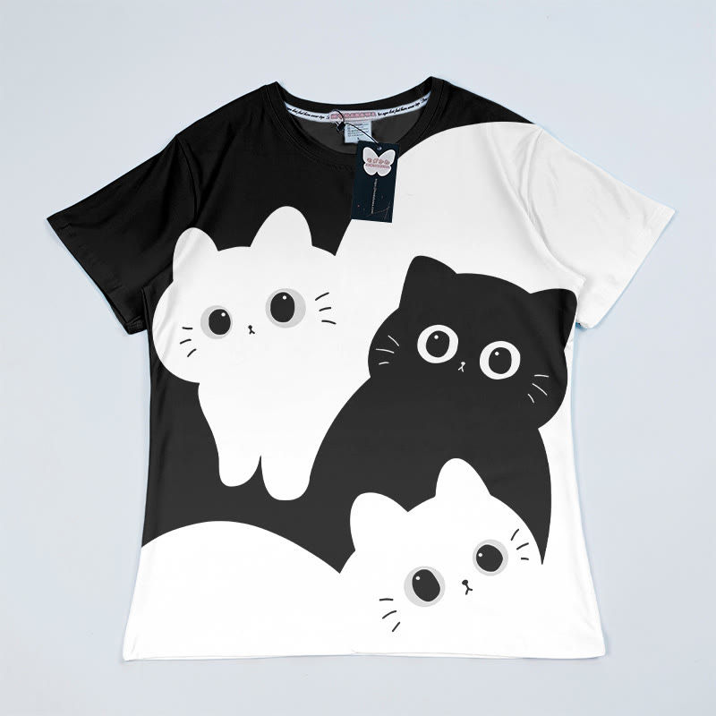 Modakawa-T-Shirt mit Kätzchen-Print - Black&Grey B - 5XL - image 1