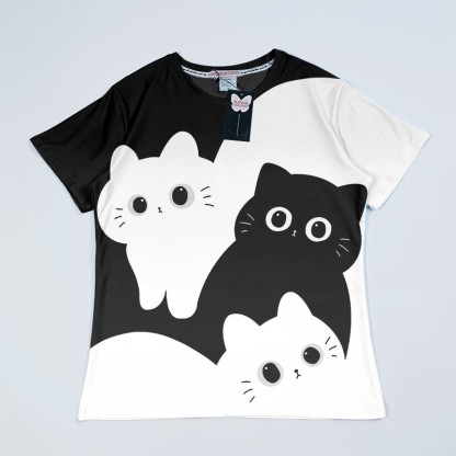 Modakawa-T-Shirt mit Kätzchen-Print - Black&Grey B - 5XL - image 1