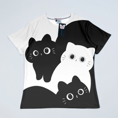 Modakawa-T-Shirt mit Kätzchen-Print - Black&Grey A - 5XL - image 4