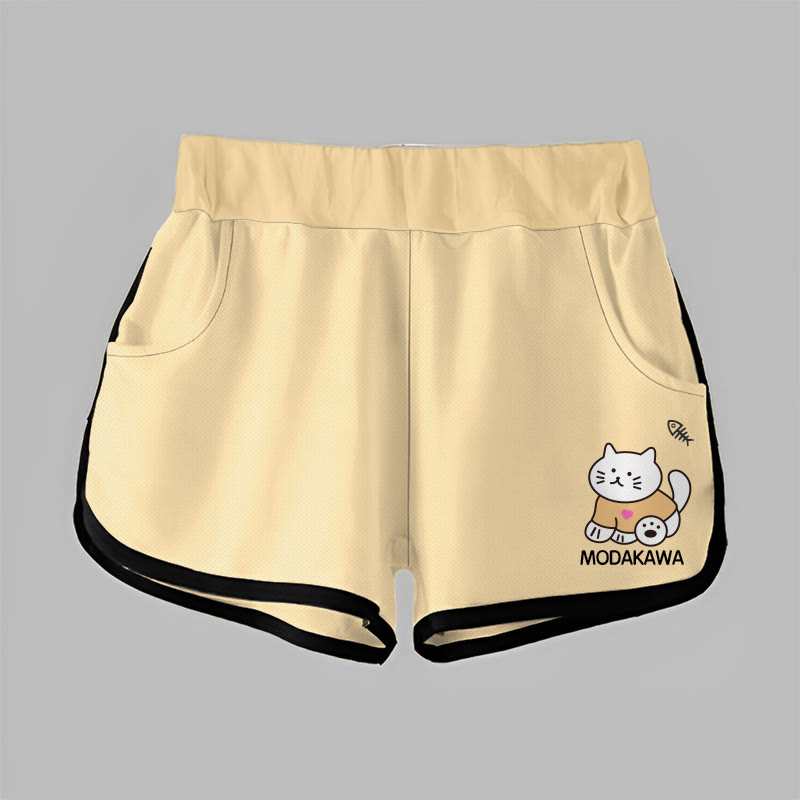 Modakawa Shorts mit Katzenmotiv und Buchstabenprint - Yellow - 5XL - image 1