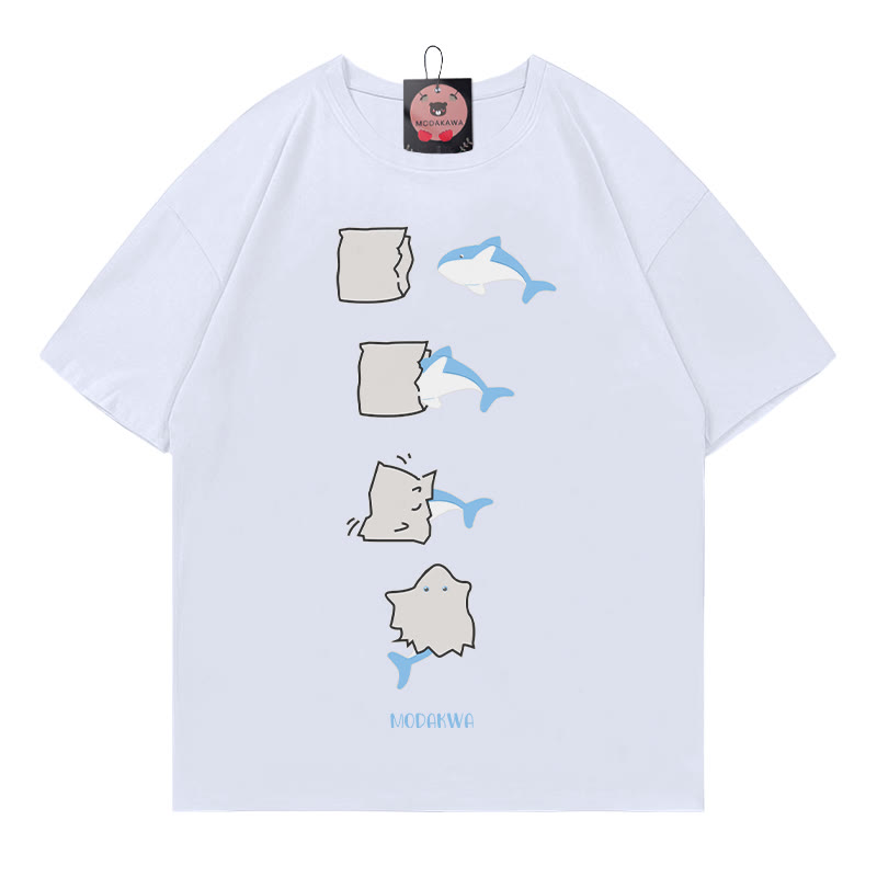 Modakawa T-Shirt mit lustigem Hai-Print - White - 5XL - image 2