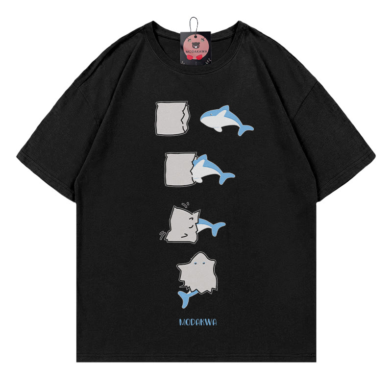 Modakawa T-Shirt mit lustigem Hai-Print - Black - 5XL - image 1