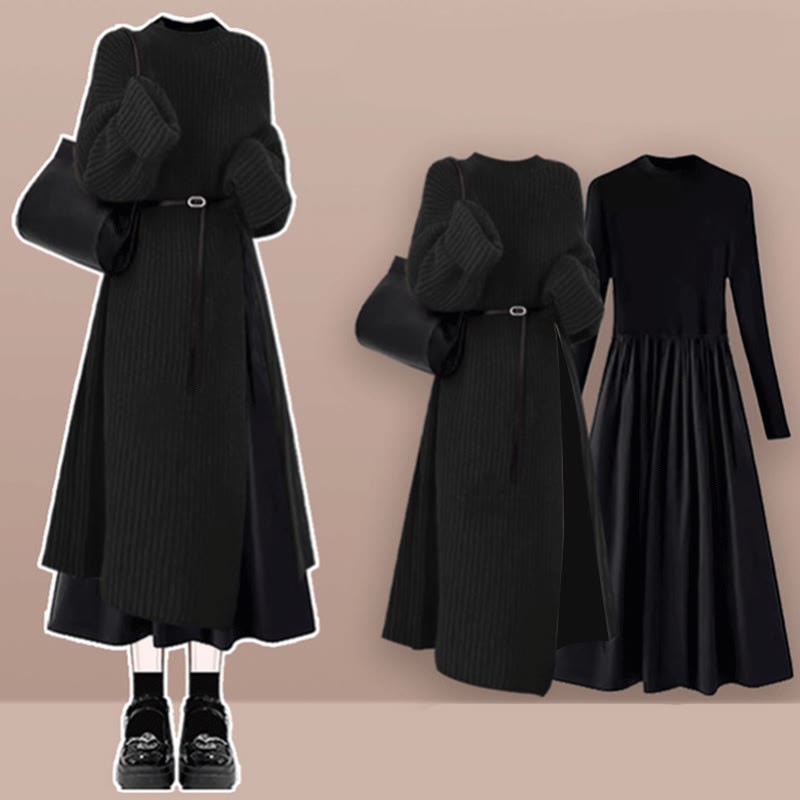 Strickkleid, schwarzes Kleid, zweiteiliges Set - Set E - XL - image 5