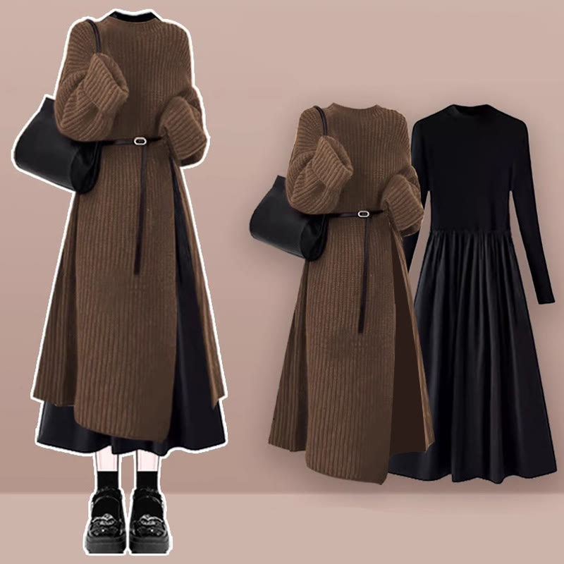 Strickkleid, schwarzes Kleid, zweiteiliges Set - Set B - XL - image 2