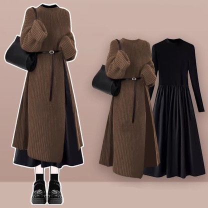 Strickkleid, schwarzes Kleid, zweiteiliges Set - Set B - XL - image 2