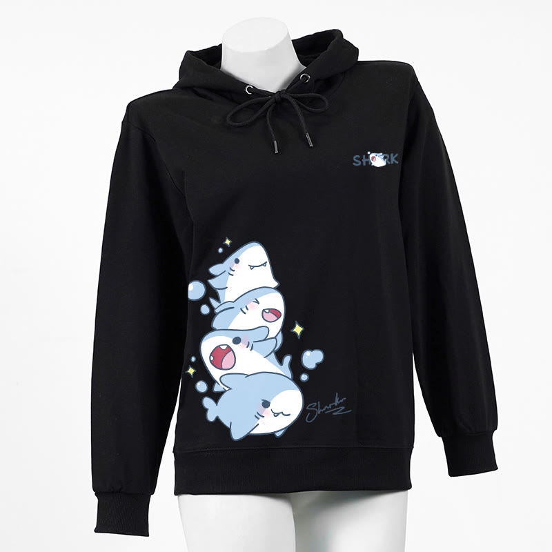 Baumwoll-Hoodie mit Hai-Buchstabenprint und Seitentaschen - Black - 4XL - image 2