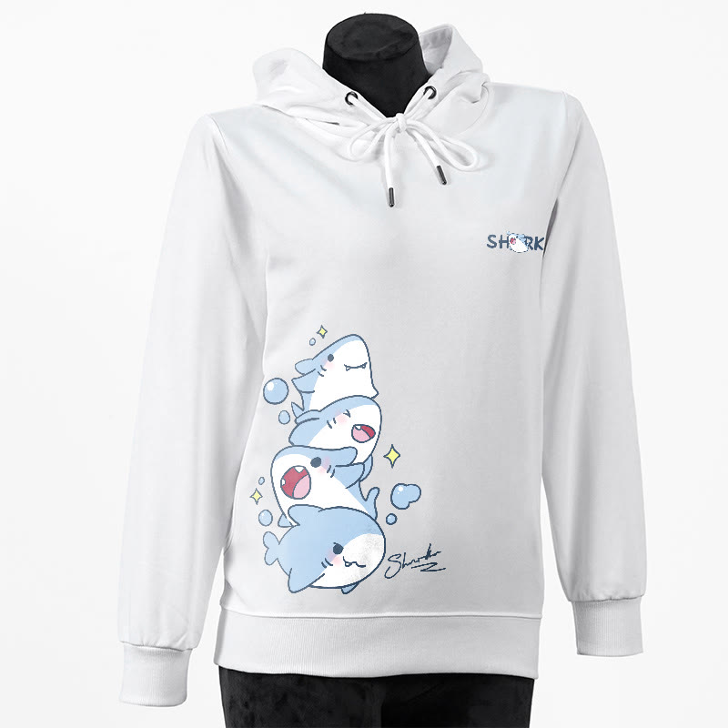 Baumwoll-Hoodie mit Hai-Buchstabenprint und Seitentaschen - White - 4XL - image 1
