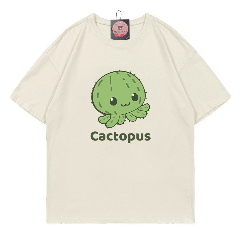 Modakawa T-Shirt mit Kaktus-Oktopus-Print - Beige - 5XL - image 5