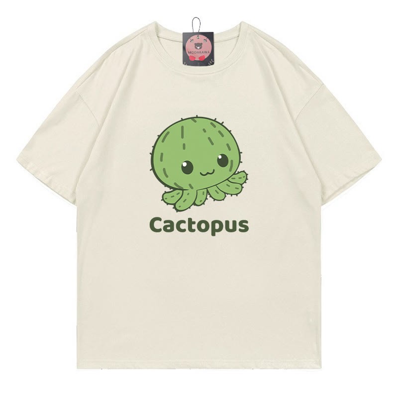 Modakawa T-Shirt mit Kaktus-Oktopus-Print - Beige - 5XL - image 5