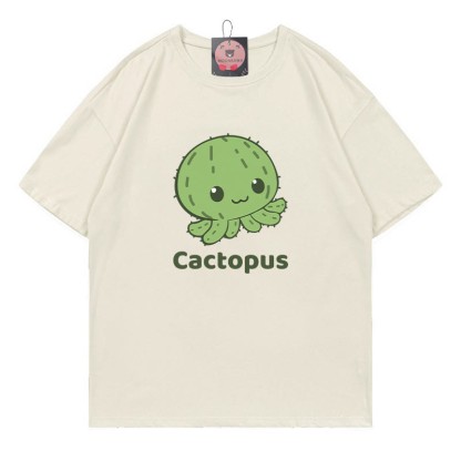 Modakawa T-Shirt mit Kaktus-Oktopus-Print - Beige - 5XL - image 5