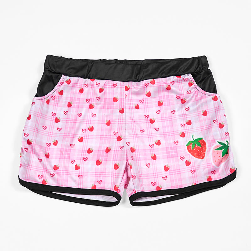 Modakawa Shorts mit kariertem Herz- und Erdbeermuster - Pink - 3XL - image 1