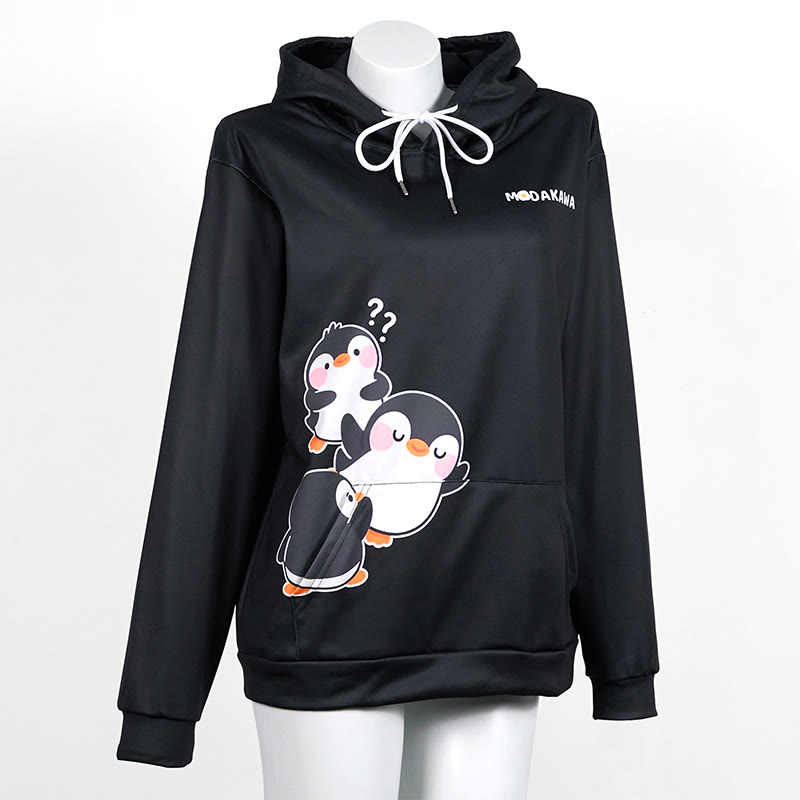 Modakawa-Hoodie mit Pinguin-Buchstabenprint - Black - 5XL - image 1
