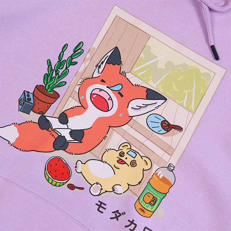 Modakawa Hoodie mit Buchstabenprint und Nickerchenmotiv aus lockerer Baumwollmischung - image 2