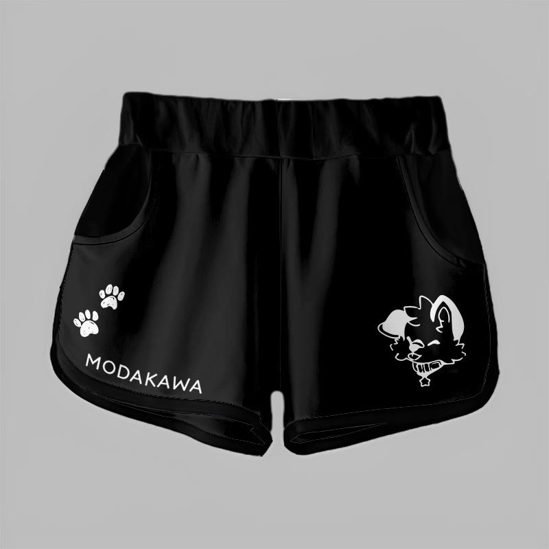 MODAKAWA X popipeko Shorts mit Farbverlauf und Welpenprint - Black - 5XL - image 3