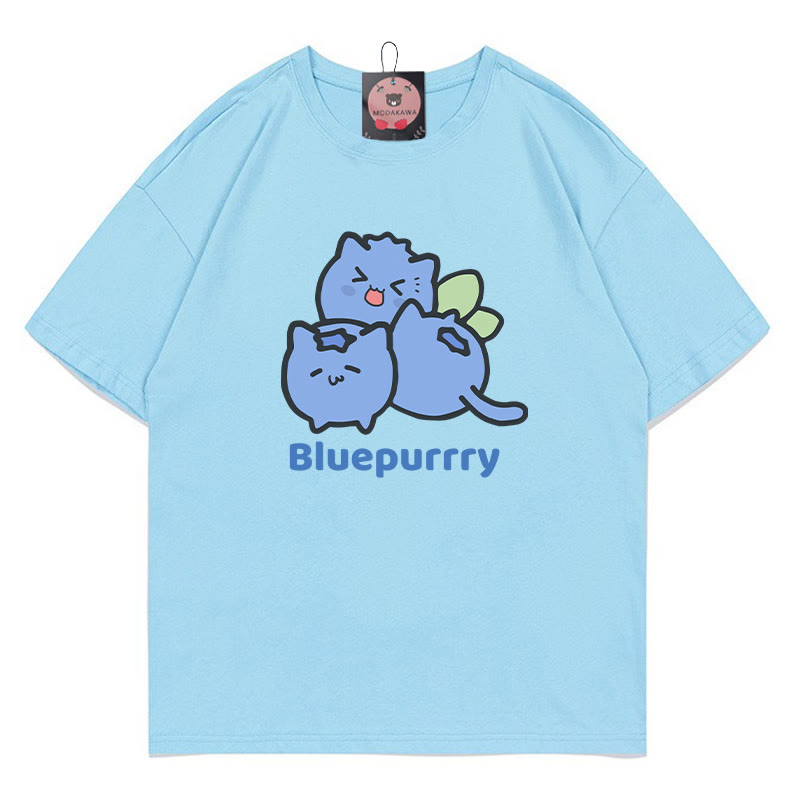 BLUEPURRRY Blueberry Purr Print Modakawa T-Shirt - Blue - 5XL - image 5