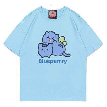 BLUEPURRRY Blueberry Purr Print Modakawa T-Shirt - Blue - 5XL - image 5