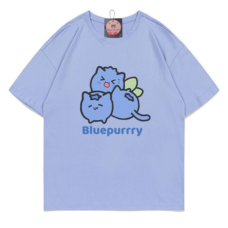 BLUEPURRRY Blueberry Purr Print Modakawa T-Shirt - Lavender Blue - 5XL - image 2