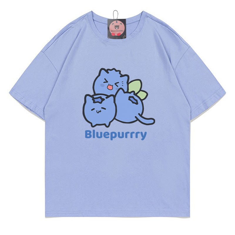 BLUEPURRRY Blueberry Purr Print Modakawa T-Shirt - Lavender Blue - 5XL - image 2