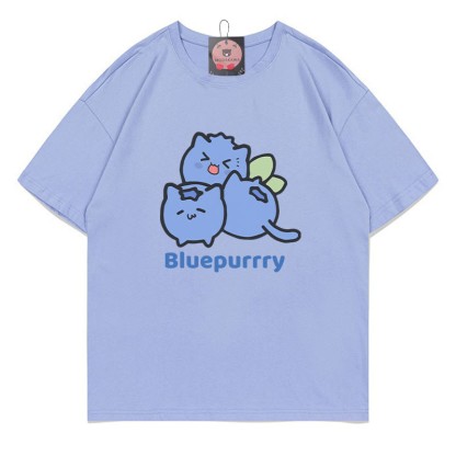 BLUEPURRRY Blueberry Purr Print Modakawa T-Shirt - Lavender Blue - 5XL - image 2