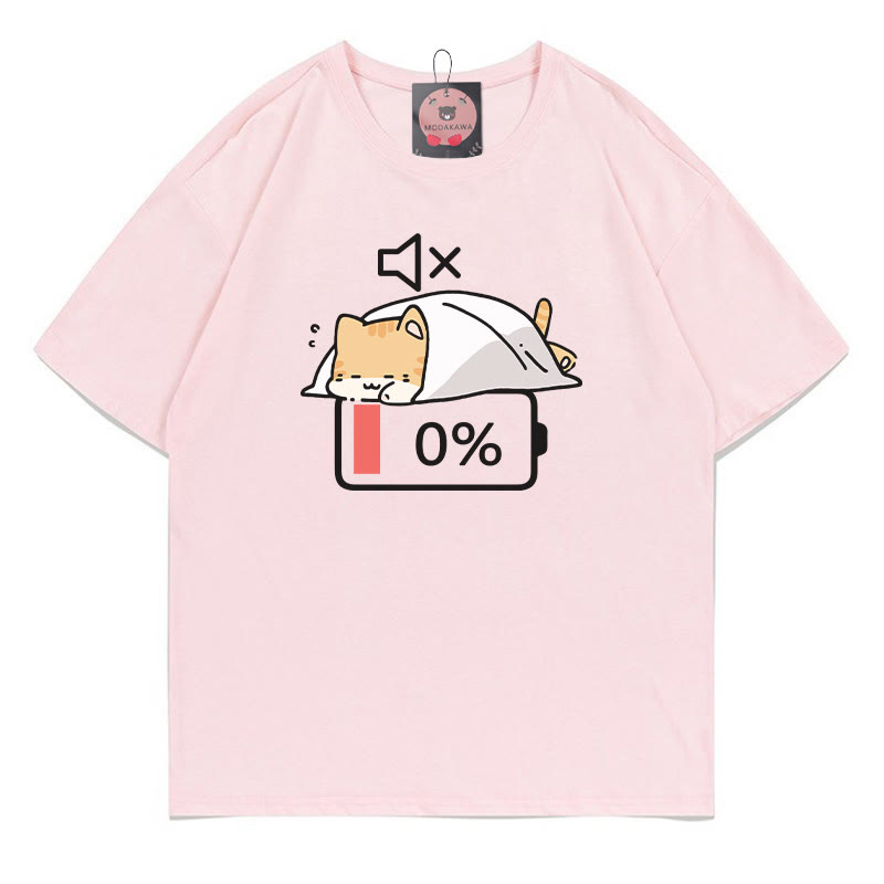 0% Akku Stummes Katzen-Print-T-Shirt - Pink - 5XL - image 2