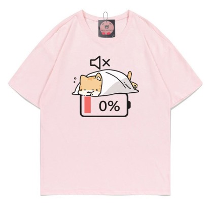 0% Akku Stummes Katzen-Print-T-Shirt - Pink - 5XL - image 2