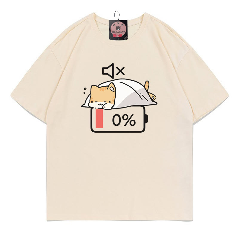 0% Akku Stummes Katzen-Print-T-Shirt - Apricot - 5XL - image 1