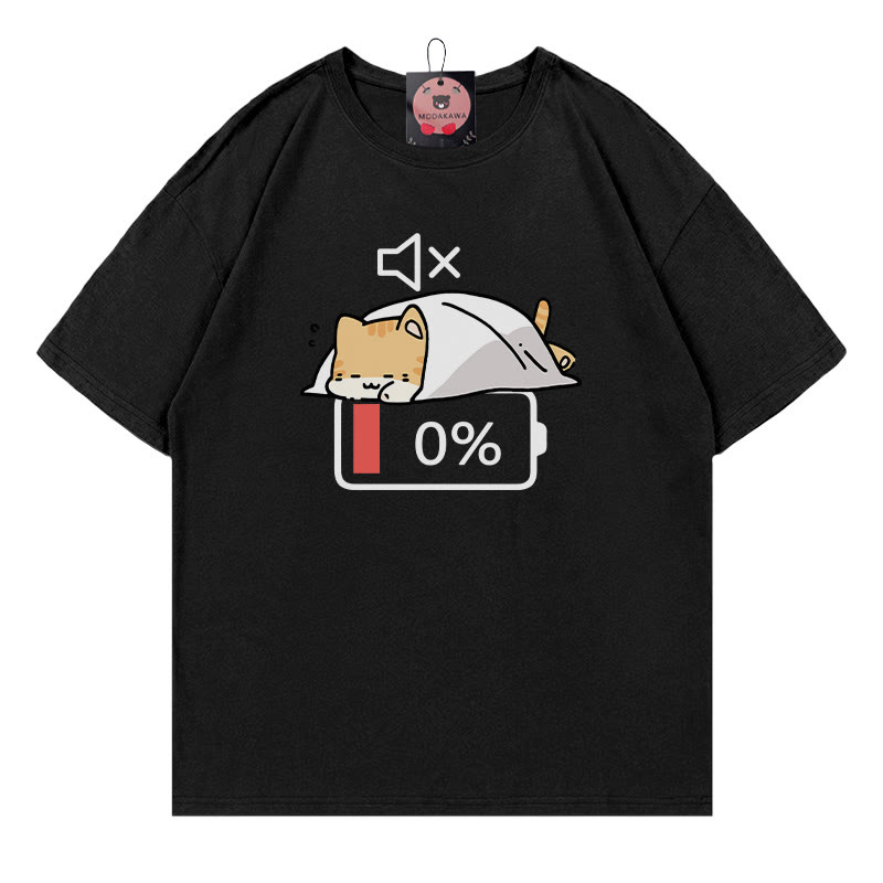 0% Akku Stummes Katzen-Print-T-Shirt - Black - 5XL - image 4