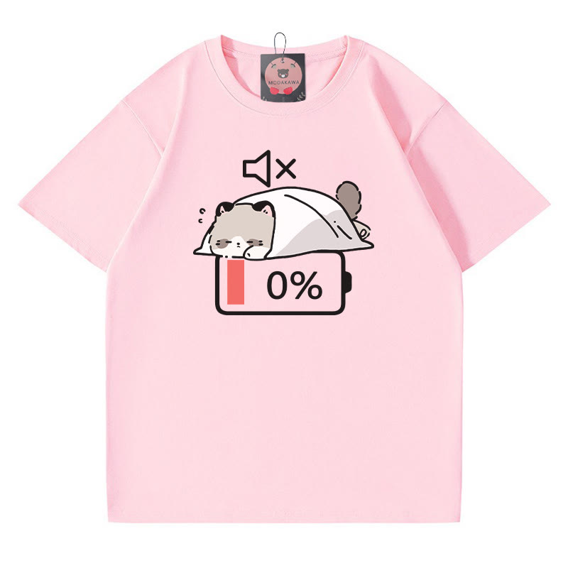0% Akku Stummes Katzen-Print-T-Shirt - Pink - 5XL - image 2