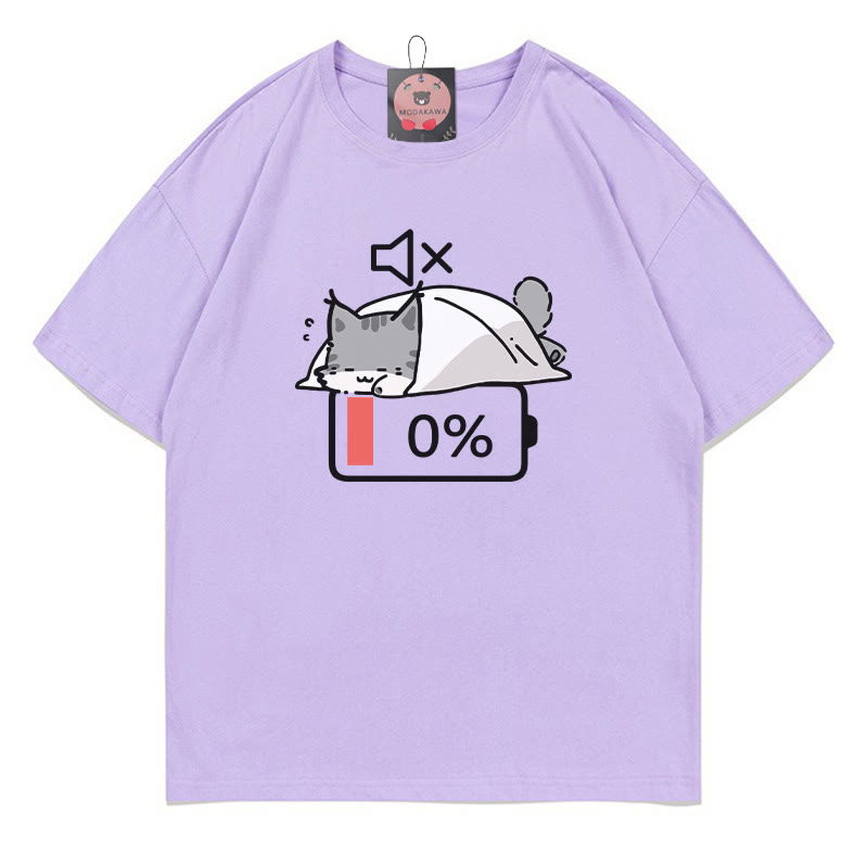 0% Akku Stummes Katzen-Print-T-Shirt - Purple - 5XL - image 2