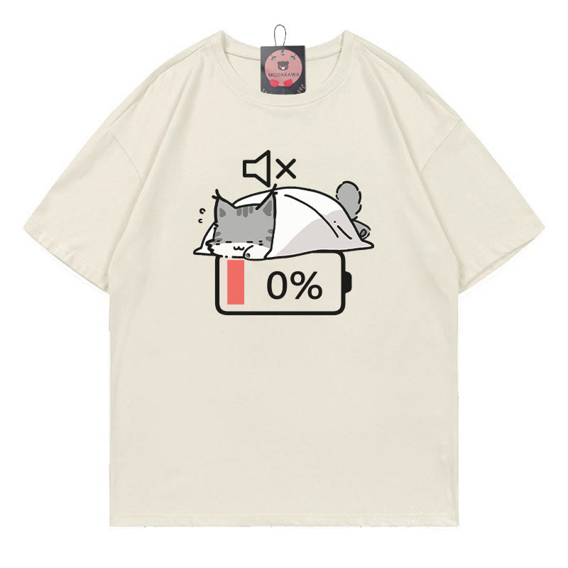 0% Akku Stummes Katzen-Print-T-Shirt - Beige - 5XL - image 1