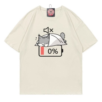 0% Akku Stummes Katzen-Print-T-Shirt - Beige - 5XL - image 1