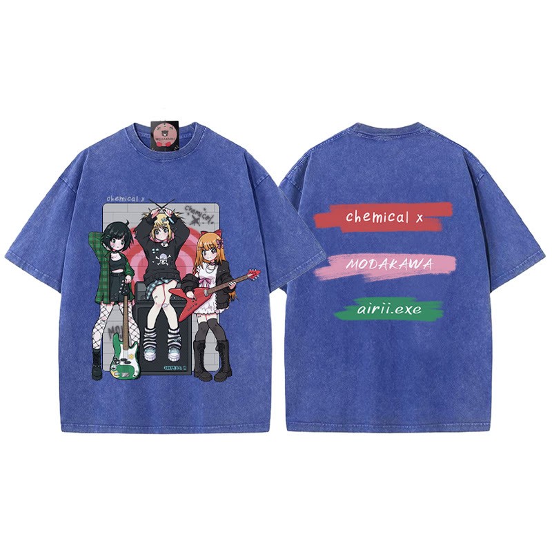 MODAKAWA X airii.exe Gitarrenmädchen-Buchstabendruck, Vintage-gewaschen, 100 % Baumwolle, Modakawa-T-Shirt - Blue - 5XL - image 4
