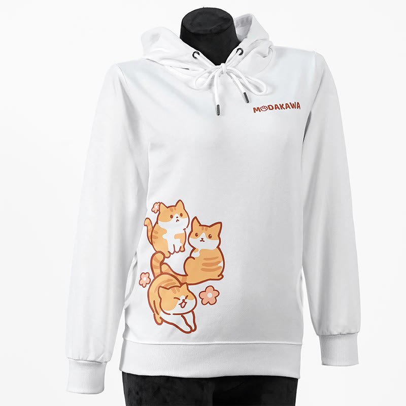 Baumwoll-Hoodie mit Katzenmotiv und Seitentaschen - White - 4XL - image 1