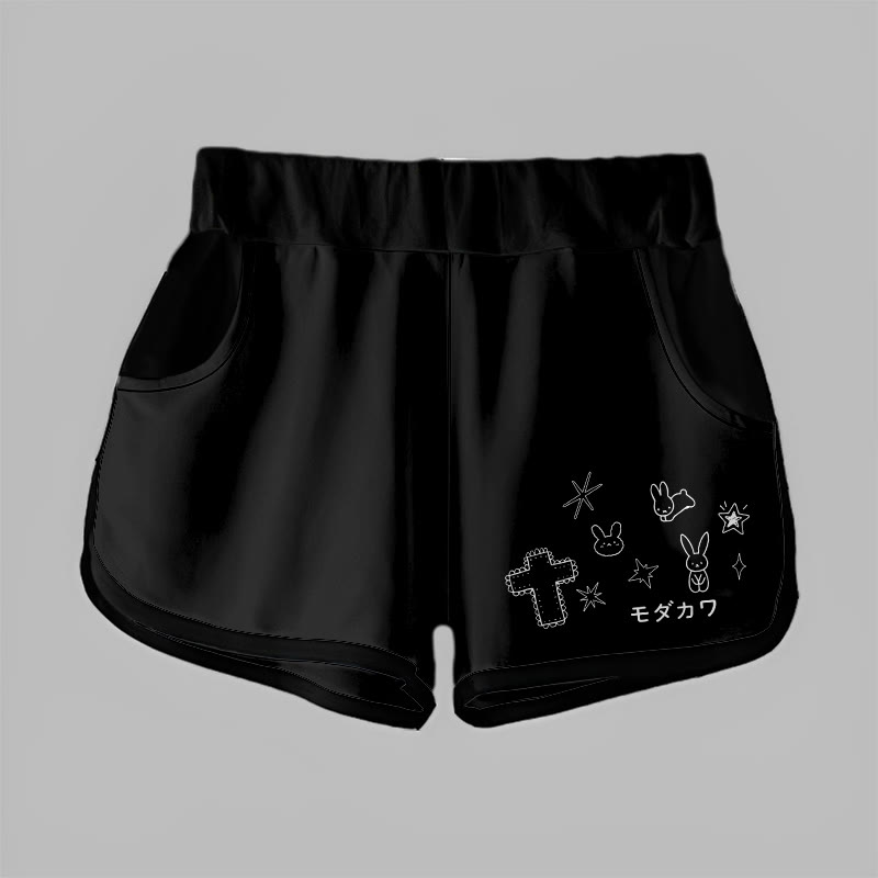 Modakawa Bunny Shorts mit Sternen- und Kreuz-Buchstabenprint - Black - 5XL - image 2