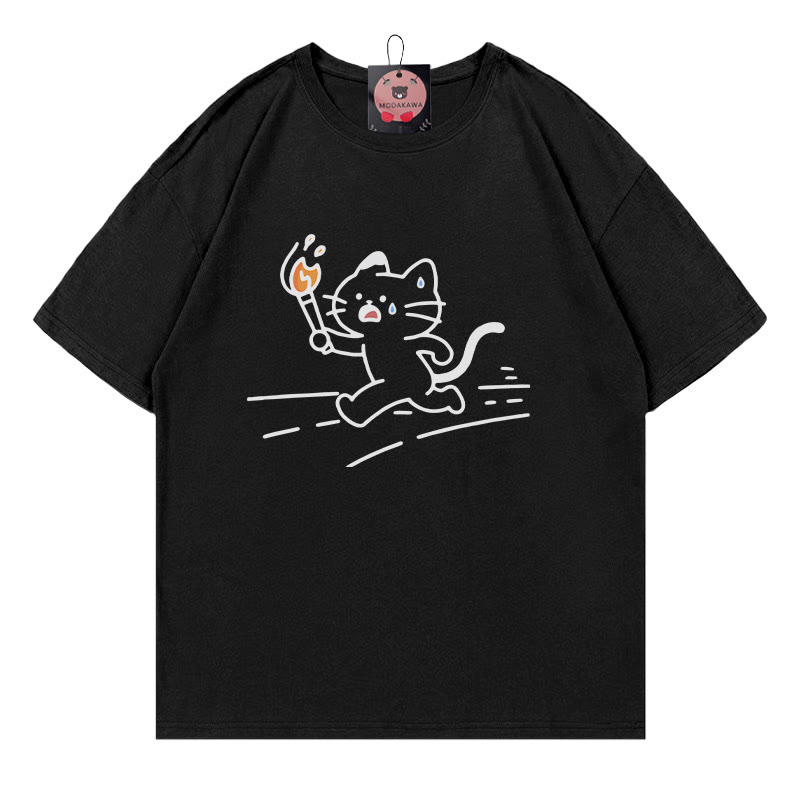 Laufkatzen-Print-T-Shirt - Black - 5XL - image 2
