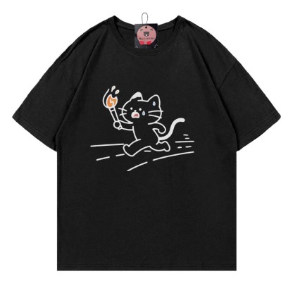 Laufkatzen-Print-T-Shirt - Black - 5XL - image 2