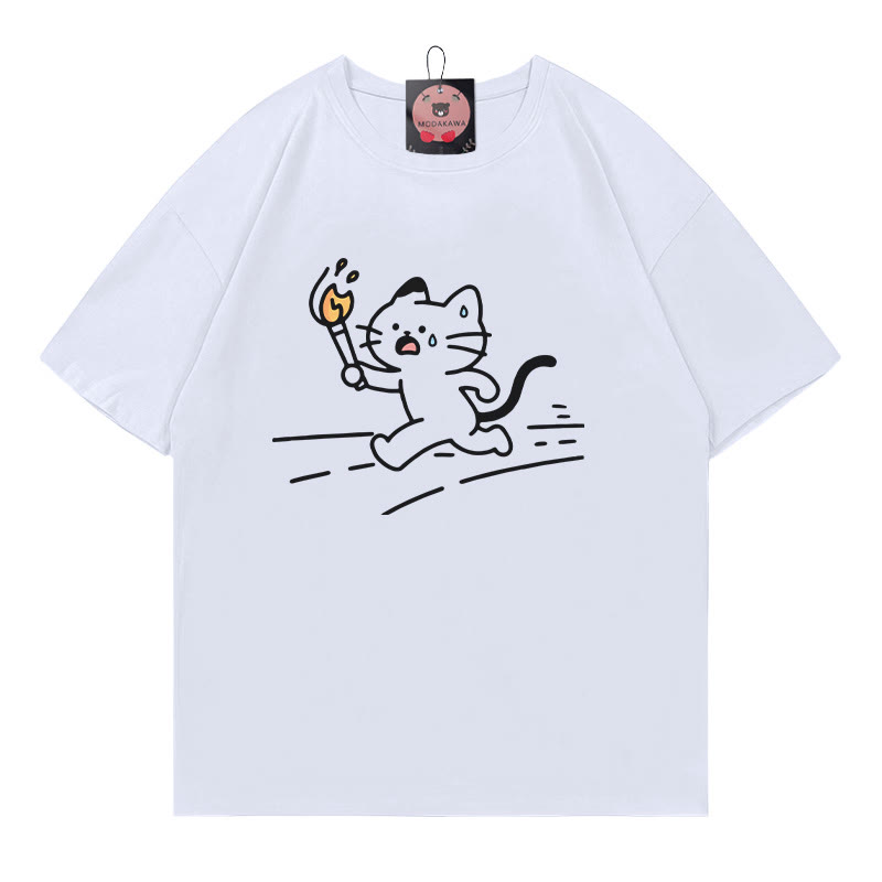 Laufkatzen-Print-T-Shirt - White - 5XL - image 1