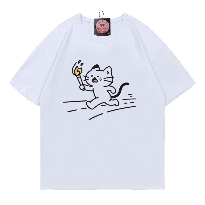 Laufkatzen-Print-T-Shirt - White - 5XL - image 1