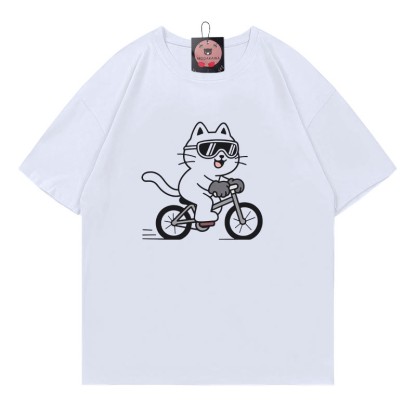 Fahrrad-Kätzchen-Print-T-Shirt - White - 5XL - image 1