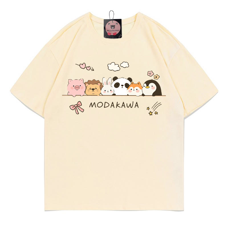 Modakawa T-Shirt mit Tiermotiven in einer Reihe - Apricot - 5XL - image 1