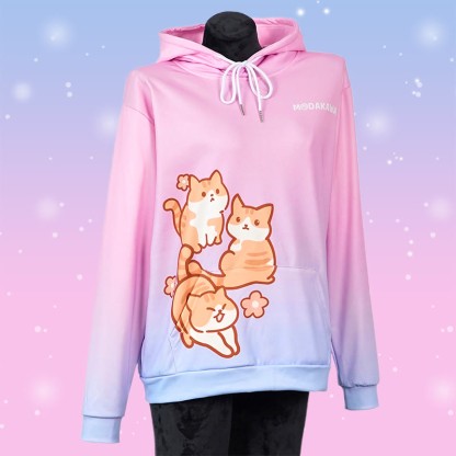 Modakawa Kapuzenpullover mit Farbverlauf und Katzenmotiv (Buchstabenprint) - Pink&Blue - 5XL - image 2